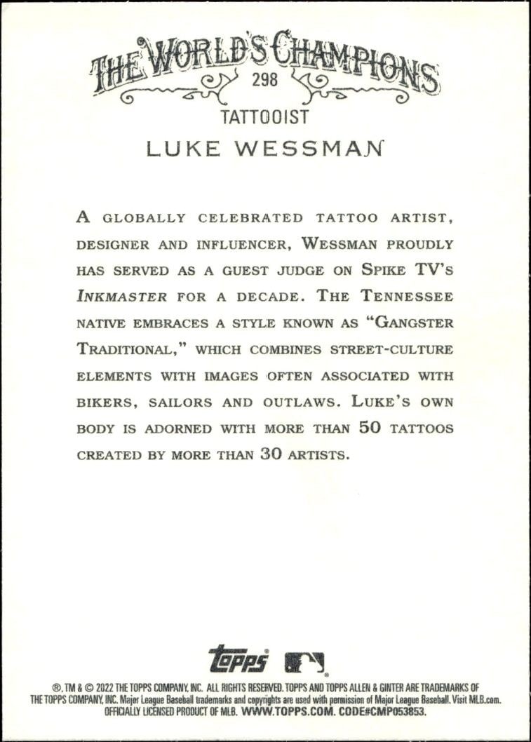 2022 Topps Allen & Ginter Luke Wessman #298 baseball trading card back