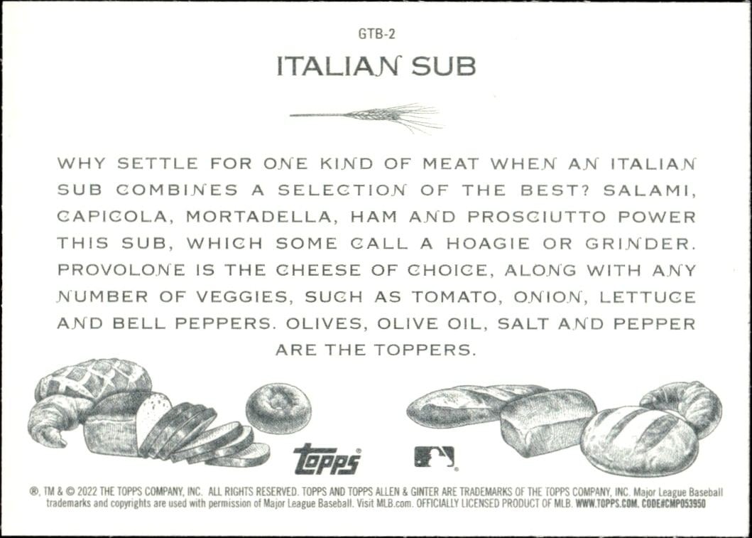 2022 Topps Allen & Ginter Italian Sub #GTB-2 baseball trading card back