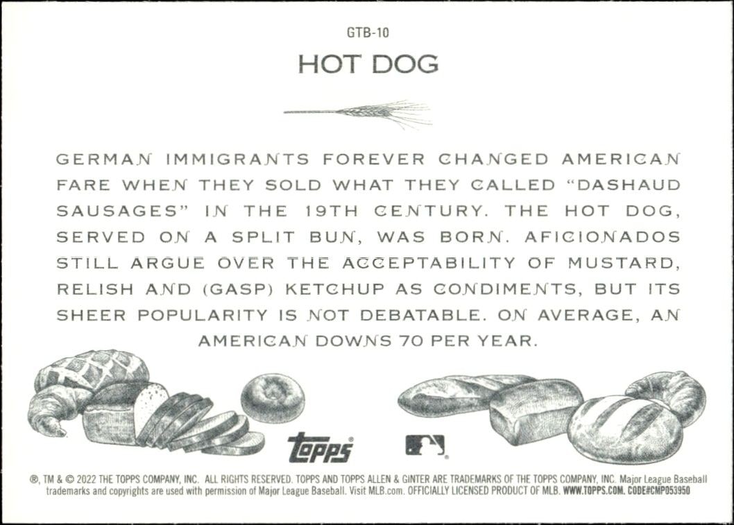 2022 Topps Allen & Ginter Hot Dog #GTB-10 baseball trading card back
