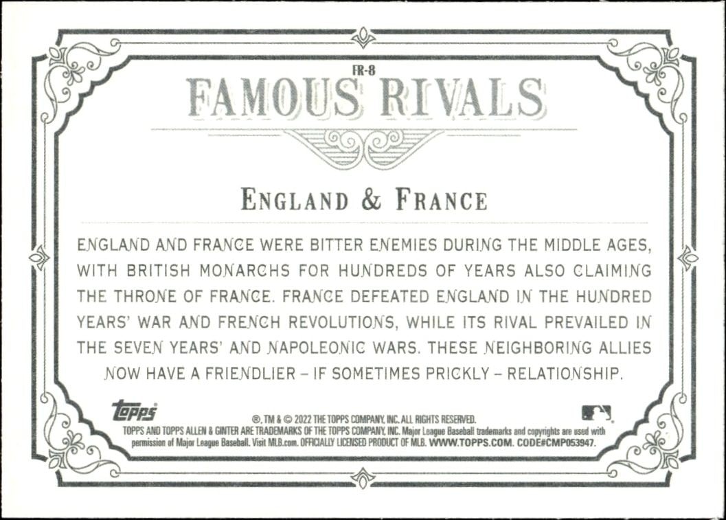 2022 Topps Allen & Ginter England / France #FR-8 baseball trading card back