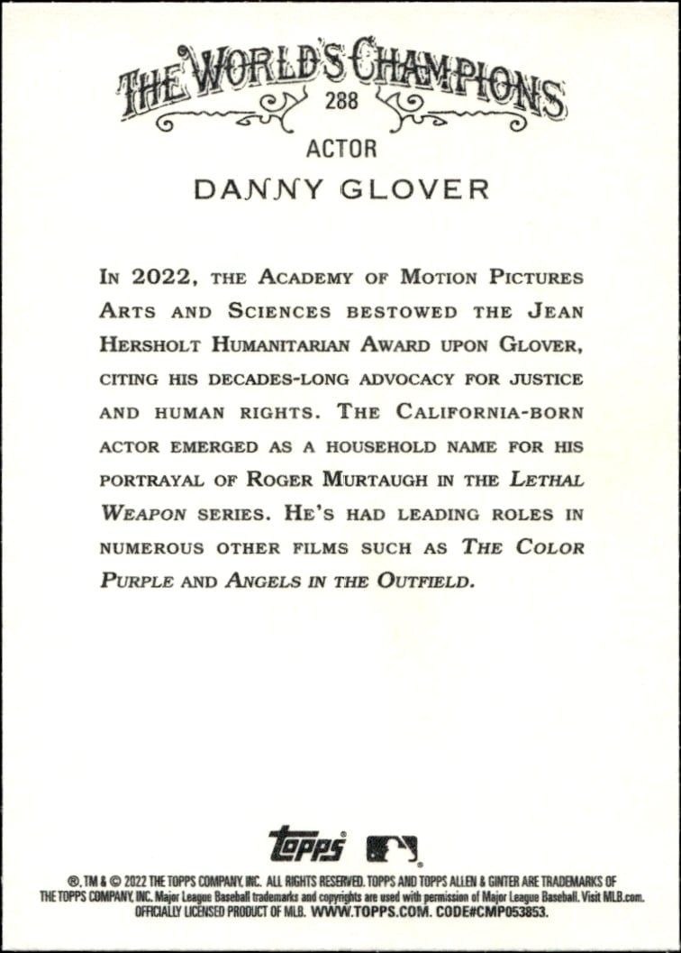 2022 Topps Allen & Ginter Danny Glover #288 baseball trading card back