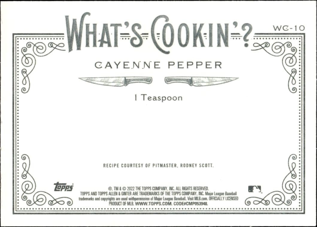 2022 Topps Allen & Ginter Cayenne Pepper #WC-10 baseball trading card back
