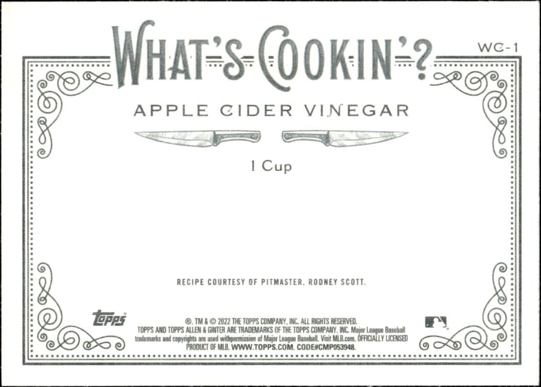 2022 Topps Allen & Ginter Apple Cider Vinegar #WC-1 baseball trading card back
