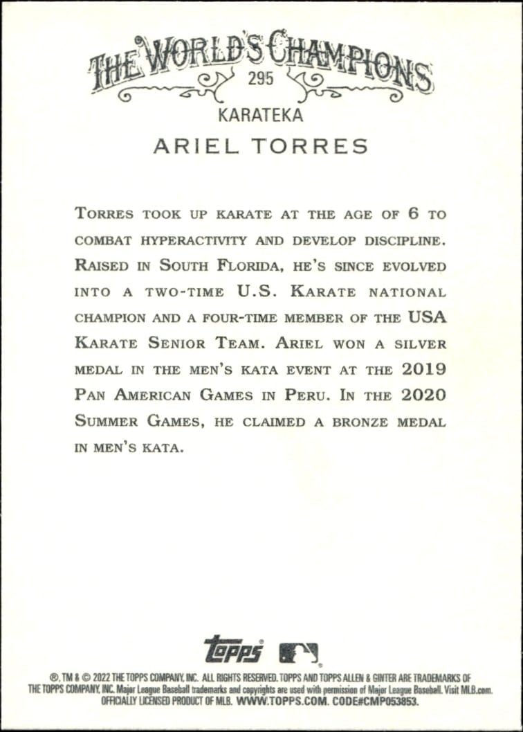 2022 Topps Allen & Ginter Ariel Torres #295 baseball trading card back