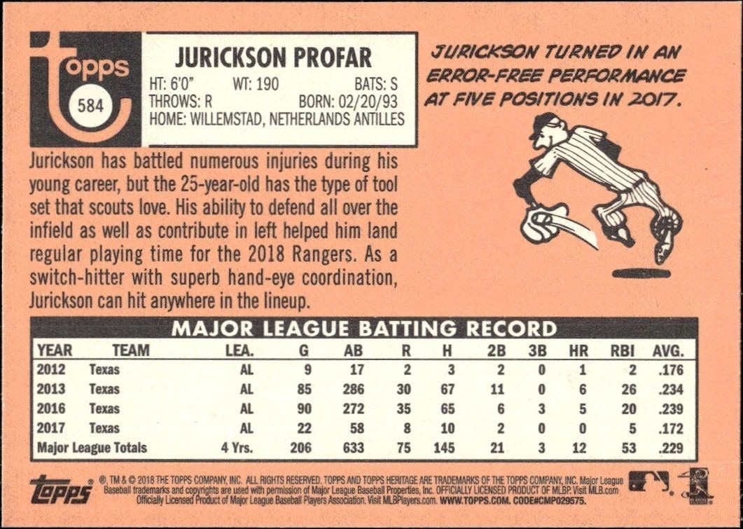 2018 Topps Heritage High Number Jurickson Profar #584 baseball trading card back