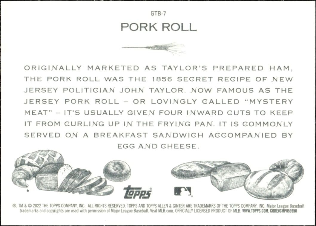 2022 Topps Allen & Ginter Pork Roll #GTB-7 baseball trading card back