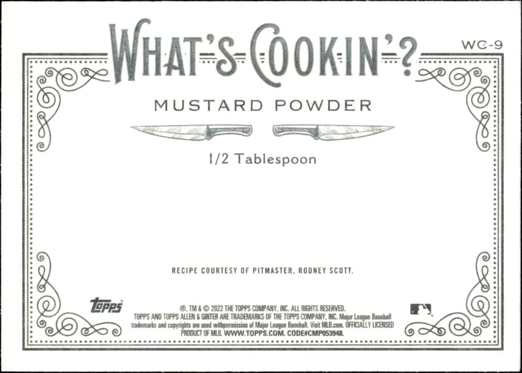 2022 Topps Allen & Ginter Mustard Powder #WC-9 baseball trading card back