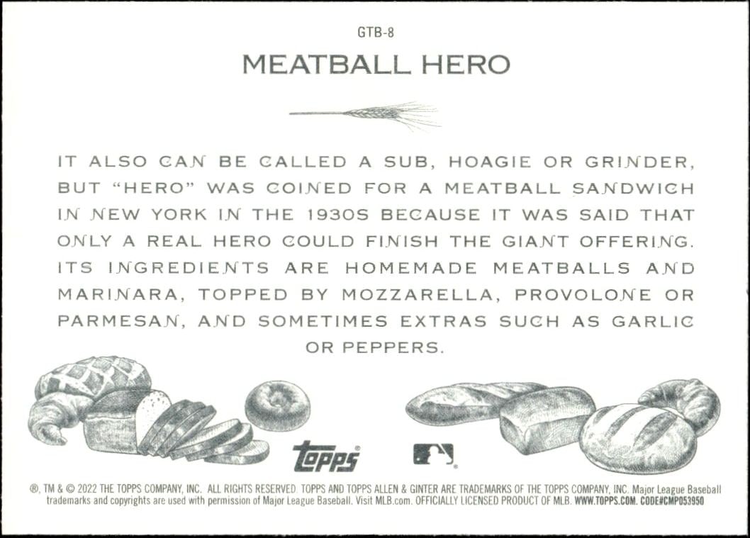 2022 Topps Allen & Ginter Meatball Hero #GTB-8 baseball trading card back
