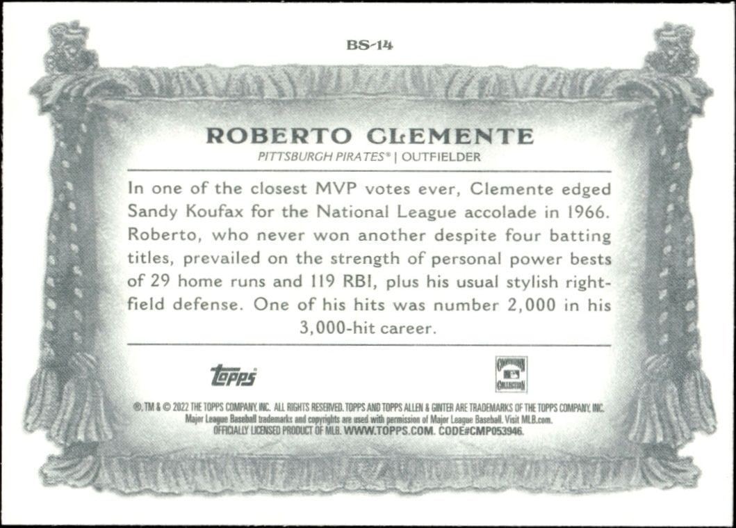 2022 Topps Allen & Ginter Roberto Clemente #BS-14 baseball trading card back