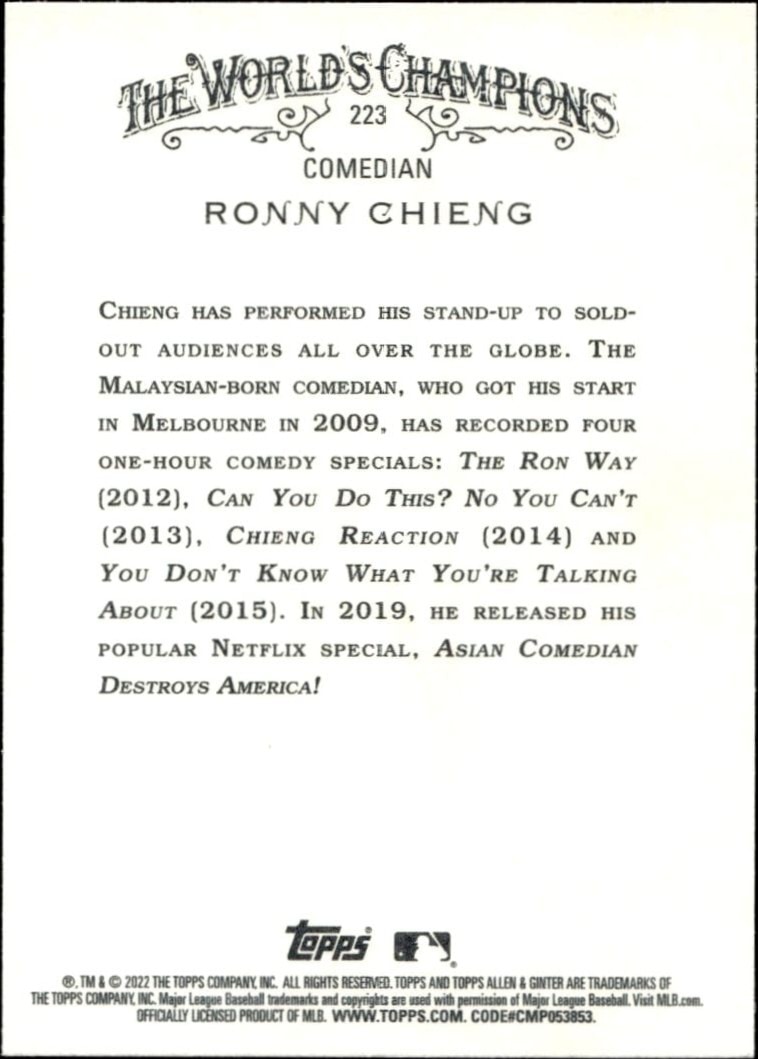 2022 Topps Allen & Ginter Ronny Chieng #223 baseball trading card back