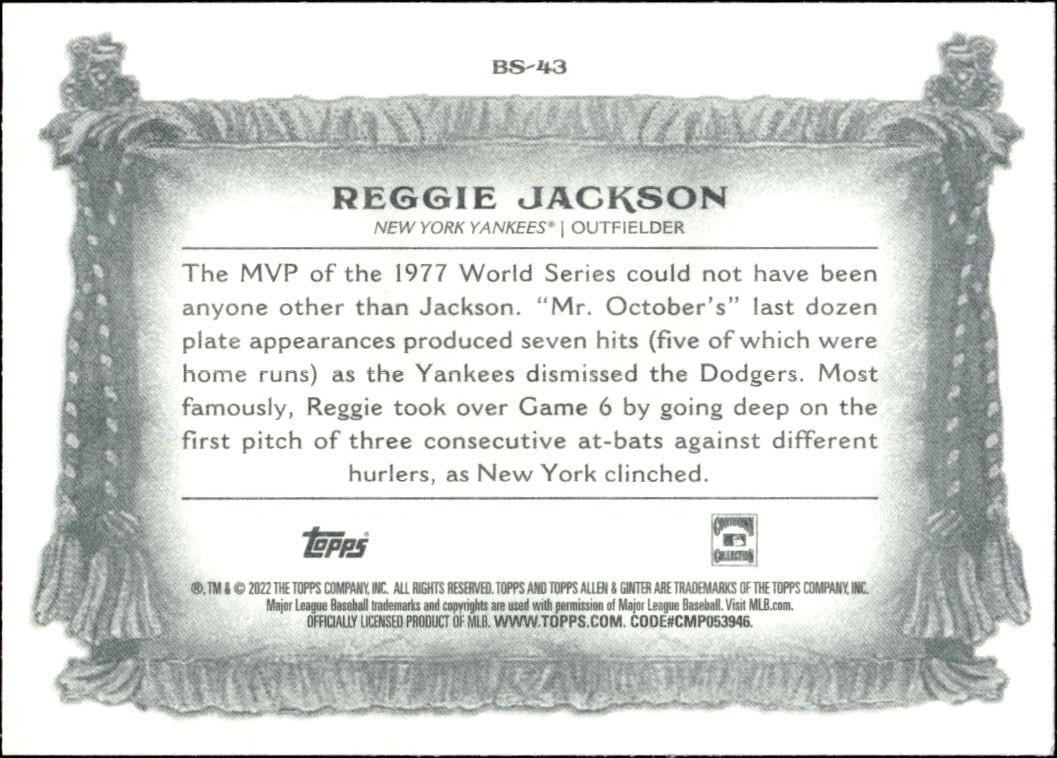 2022 Topps Allen & Ginter Reggie Jackson #BS-43 baseball trading card back
