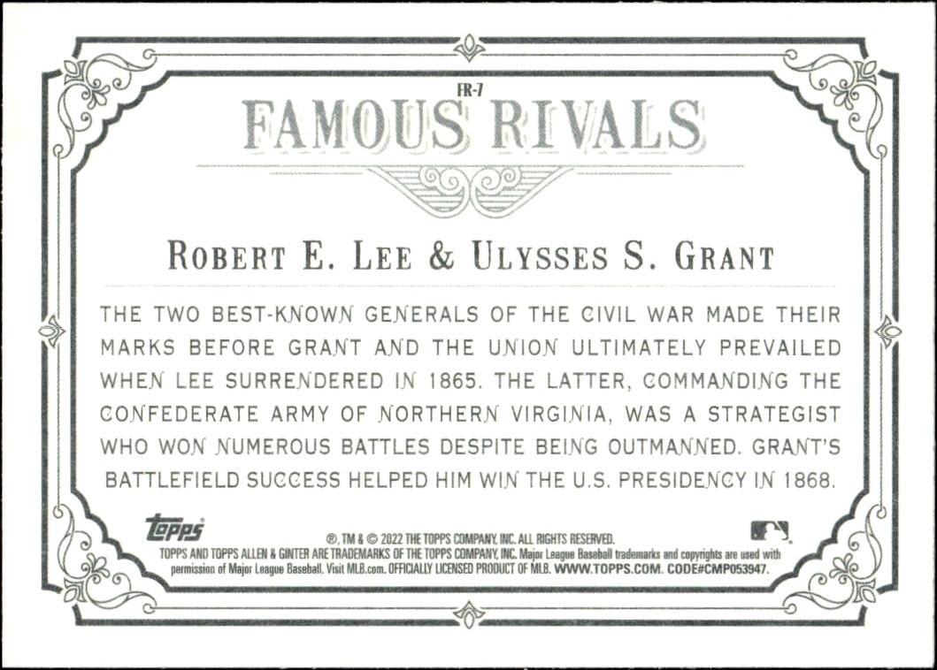 2022 Topps Allen & Ginter Robert E. Lee #FR-7 baseball trading card back