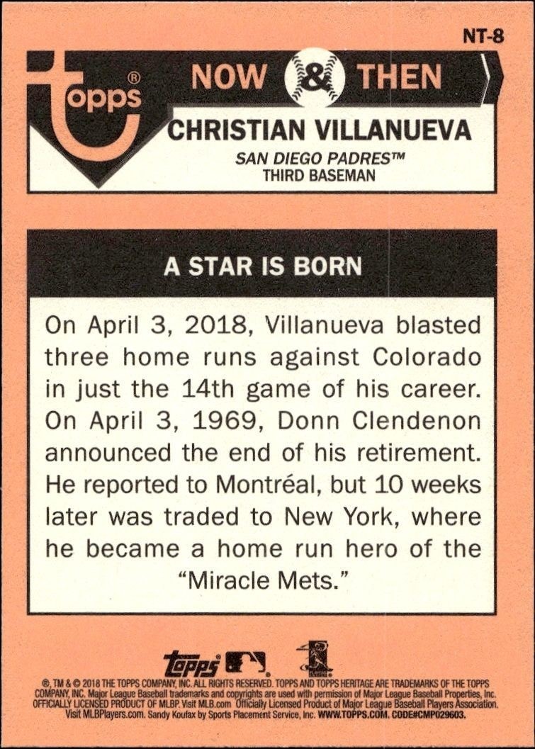 2018 Topps Heritage High Number Christian Villanueva #NT-8 baseball trading card back