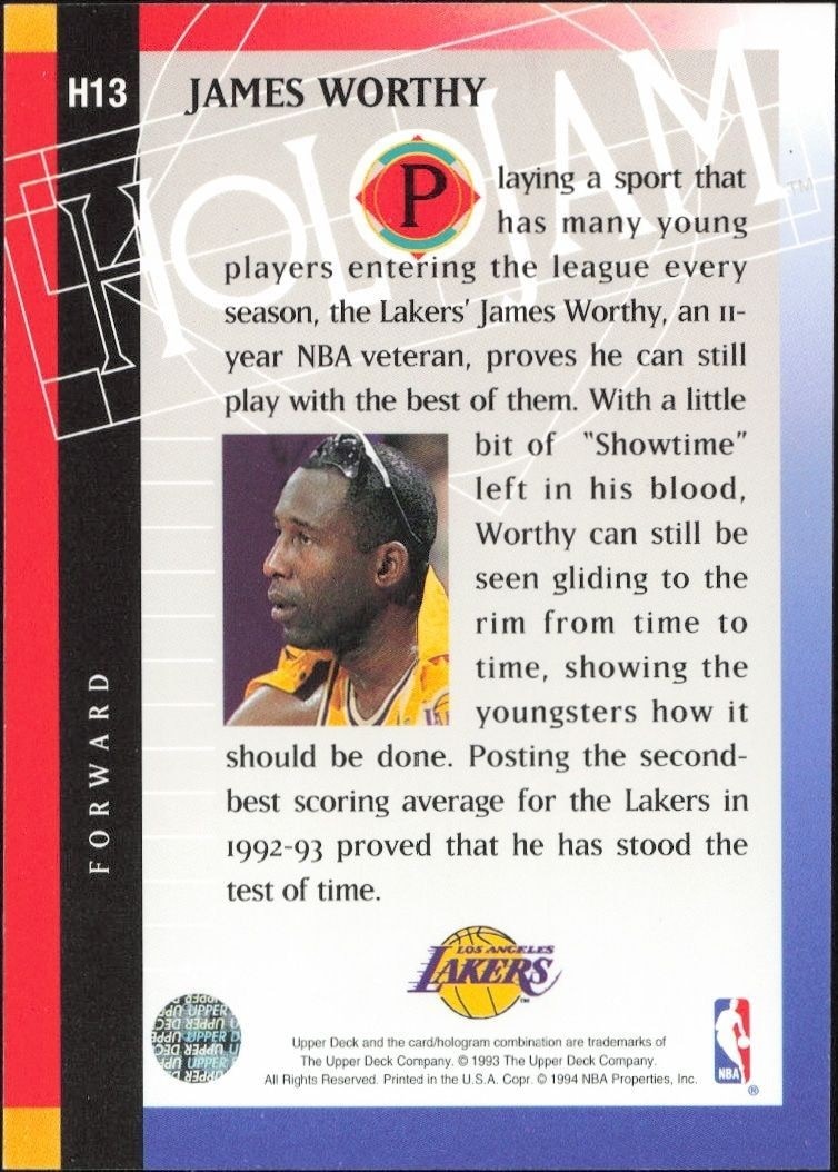 1993-94 Upper Deck Holojam James Worthy #H13 basketball trading card back