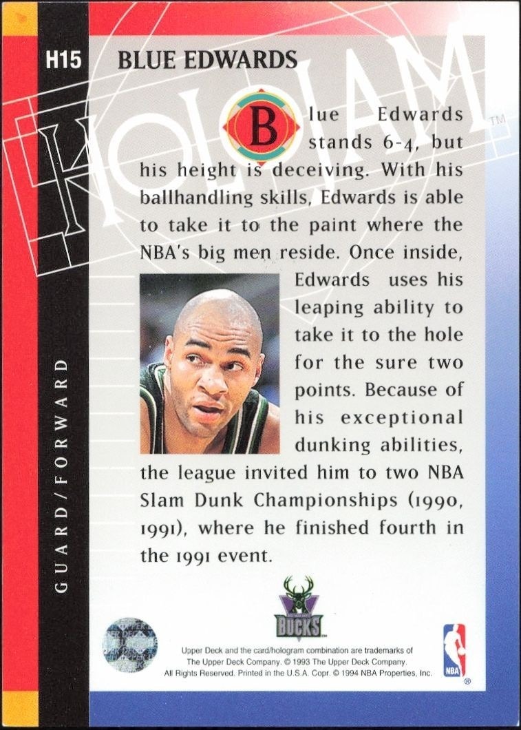 1993-94 Upper Deck Holojam Blue Edwards #H15 basketball trading card back