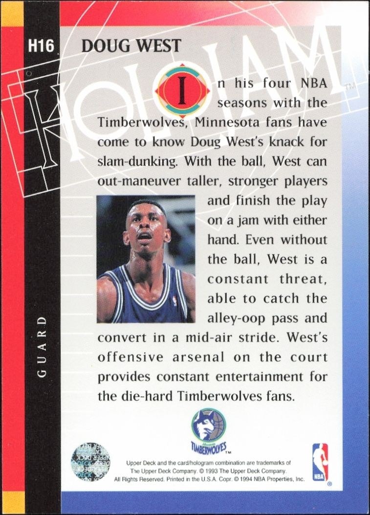 1993-94 Upper Deck Holojam Doug West #H16 basketball trading card back