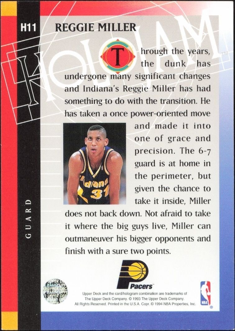 1993-94 Upper Deck Holojam Reggie Miller #H11 basketball trading card back