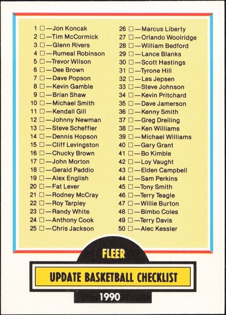 1990-91 Fleer Update Checklist #U-100 trading card