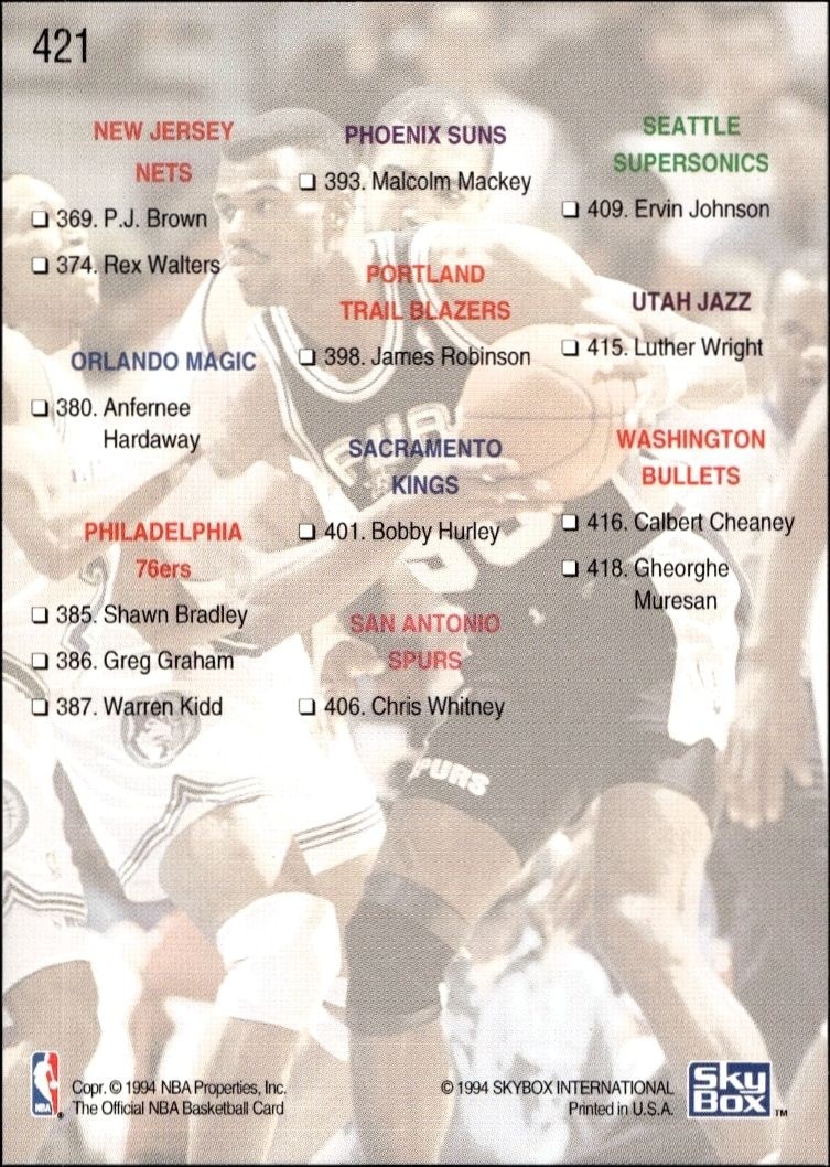 1993-94 Skybox NBA Hoops Series 2 David Robinson #421 basketball trading card back
