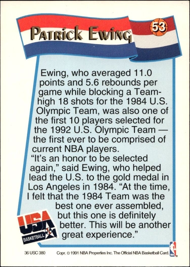 1991-92 Skybox Patrick Ewing #53 basketball trading card back