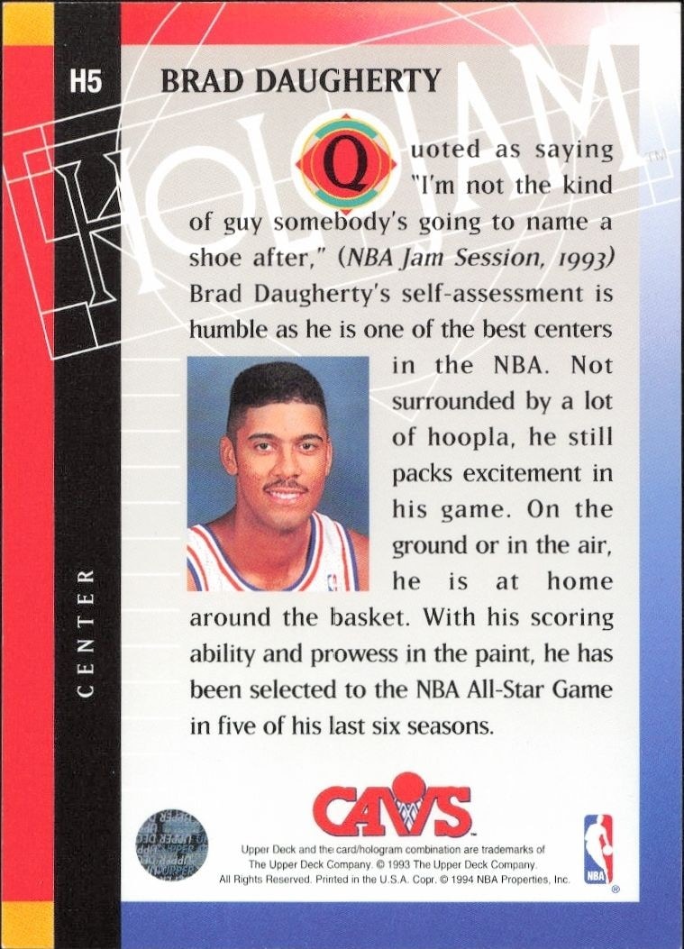1993-94 Upper Deck Holojam Brad Daugherty #H5 basketball trading card back