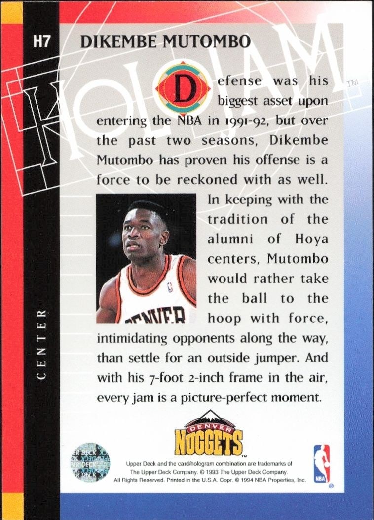 1993-94 Upper Deck Holojam Dikembe Mutombo #H7 basketball trading card back