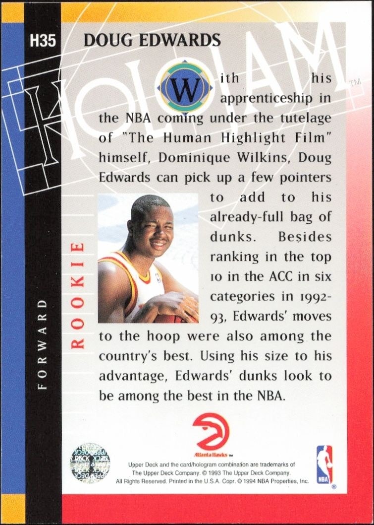 1993-94 Upper Deck Holojam Doug Edwards #H35 basketball trading card back