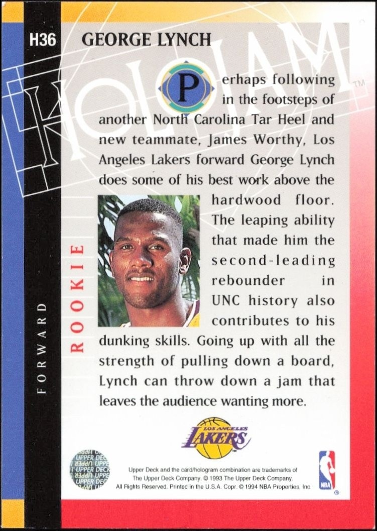 1993-94 Upper Deck Holojam George Lynch #H36 basketball trading card back