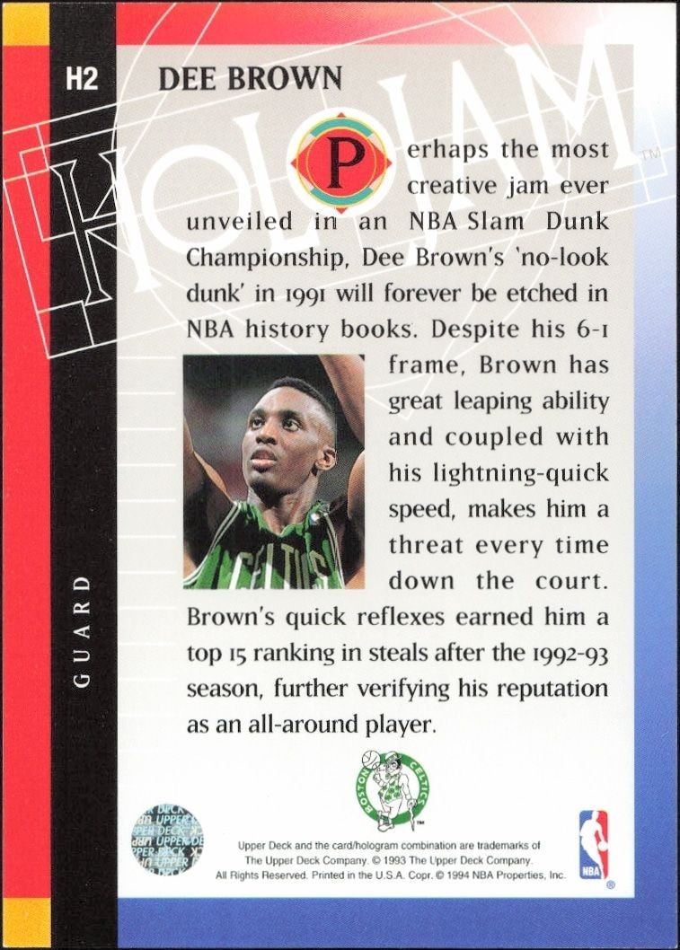 1993-94 Upper Deck Holojam Dee Brown #H2 basketball trading card back
