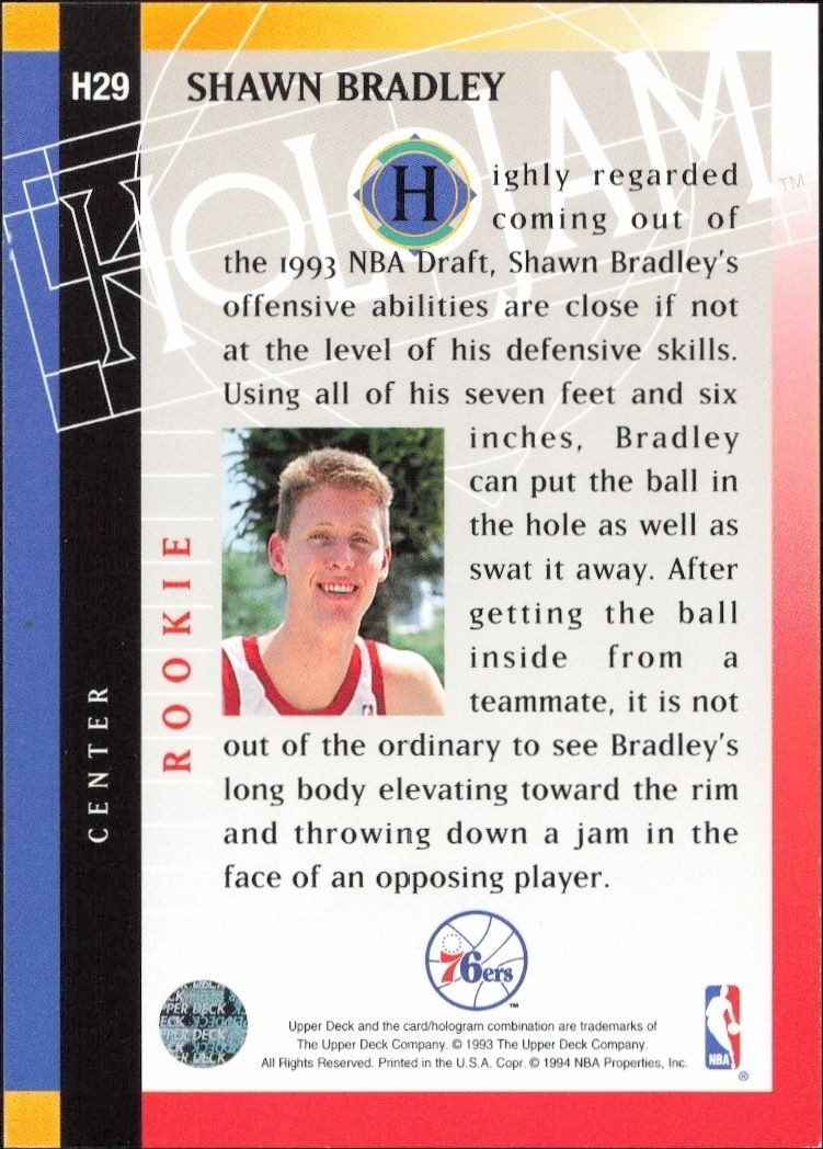 1993-94 Upper Deck Holojam Shawn Bradley #H29 basketball trading card back