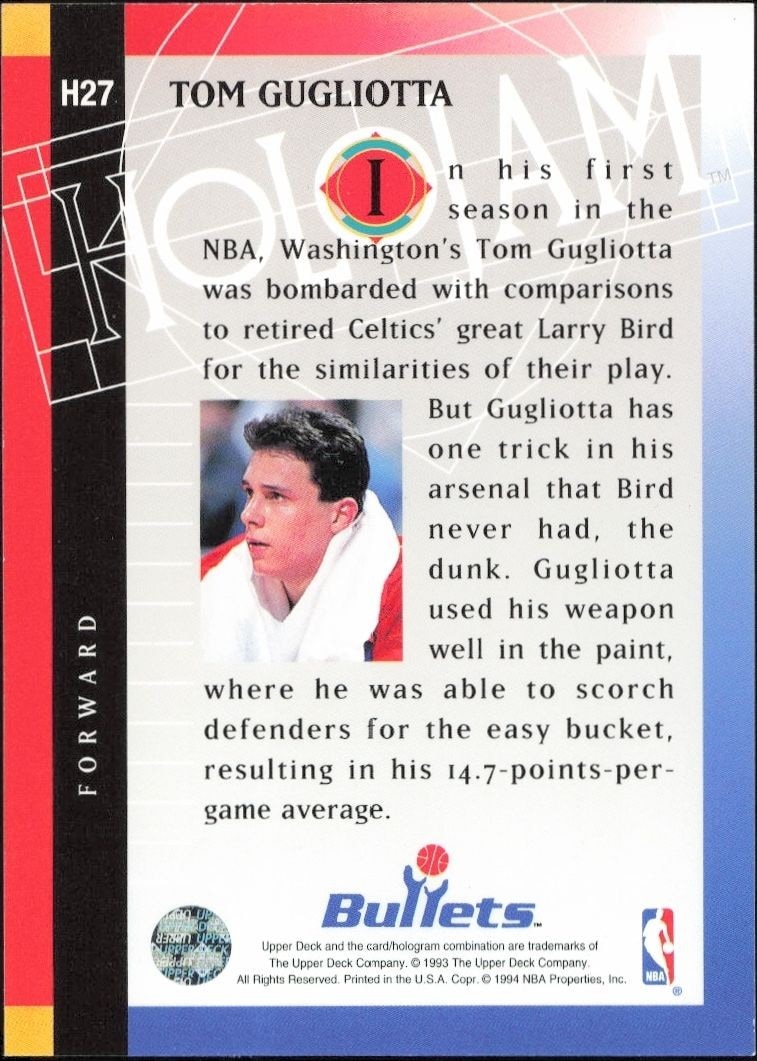 1993-94 Upper Deck Holojam Tom Gugliotta #H27 basketball trading card back