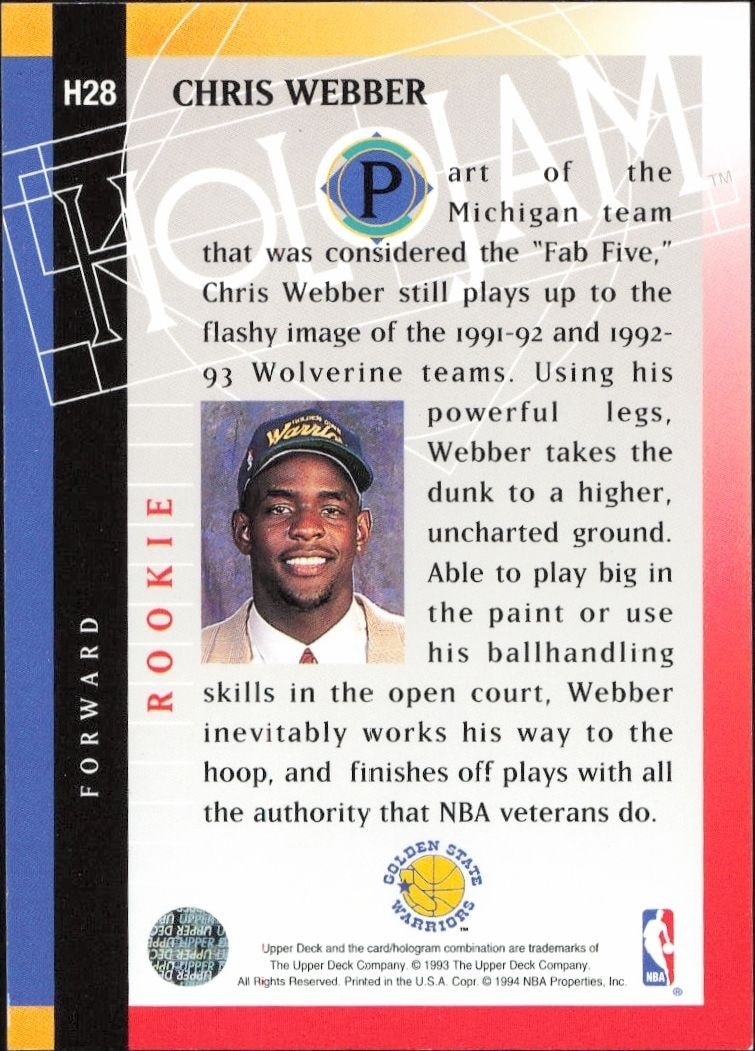 1993-94 Upper Deck Holojam Chris Webber #H28 basketball trading card back