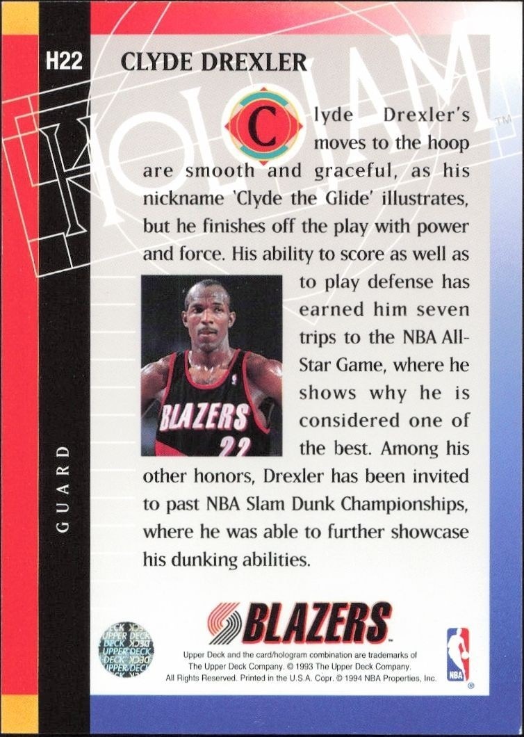 1993-94 Upper Deck Holojam Clyde Drexler #H22 basketball trading card back