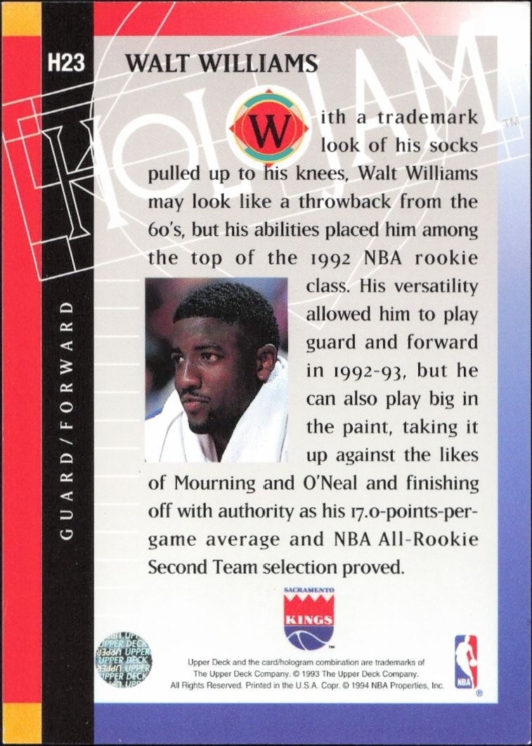 1993-94 Upper Deck Holojam Walt Williams #H23 basketball trading card back