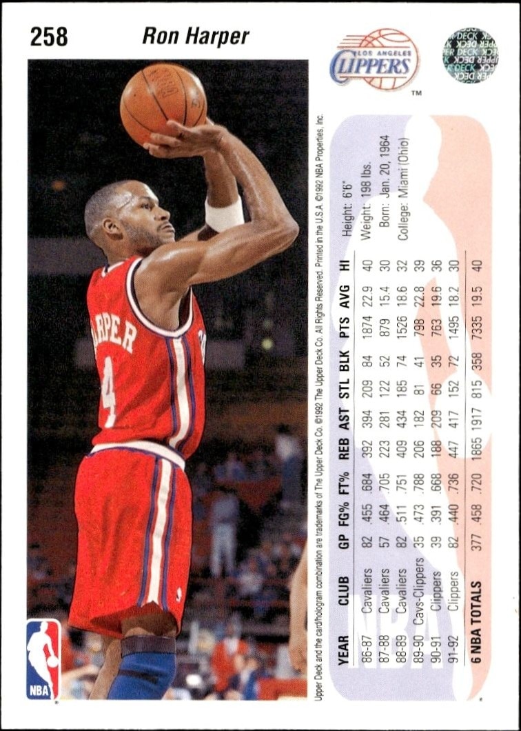 1992-93 Upper Deck Ron Harper #258 basketball trading card back