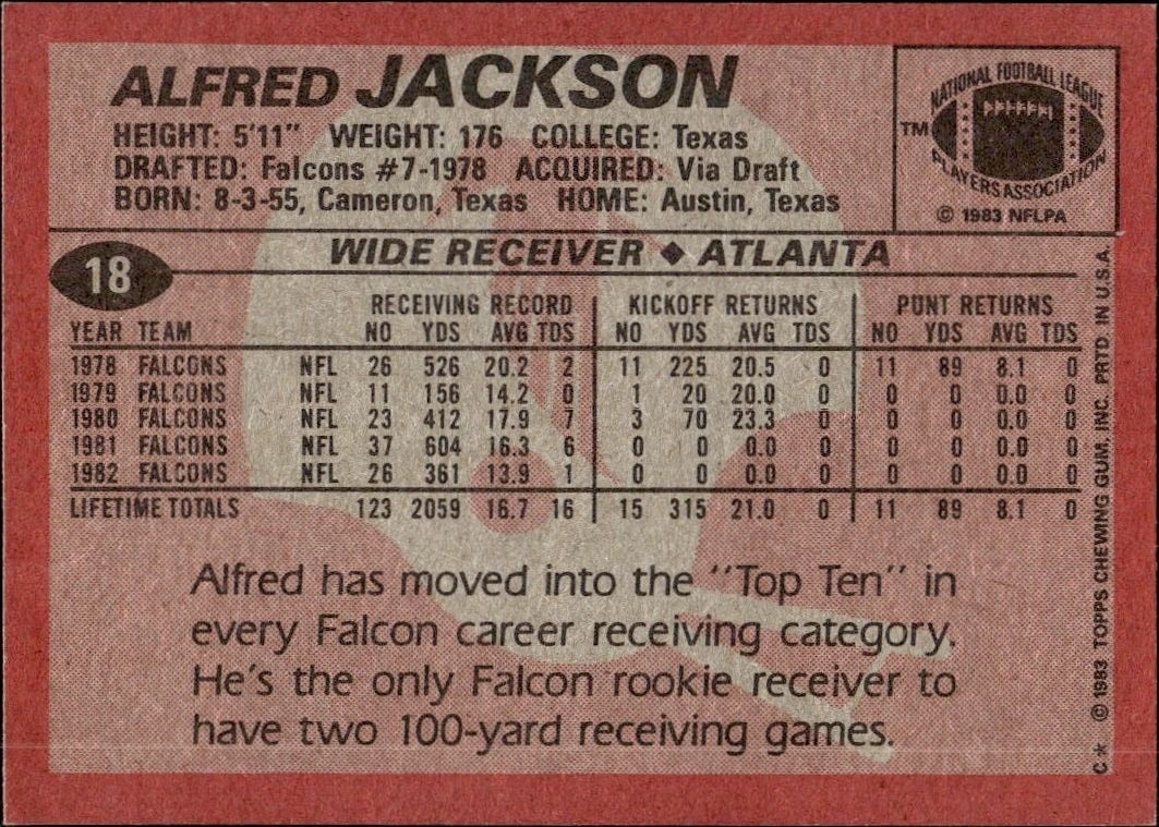 1983 Topps Alfred Jackson #18 football trading card back