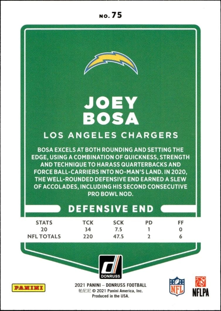 2021 Panini Donruss Joey Bosa #75 football trading card back
