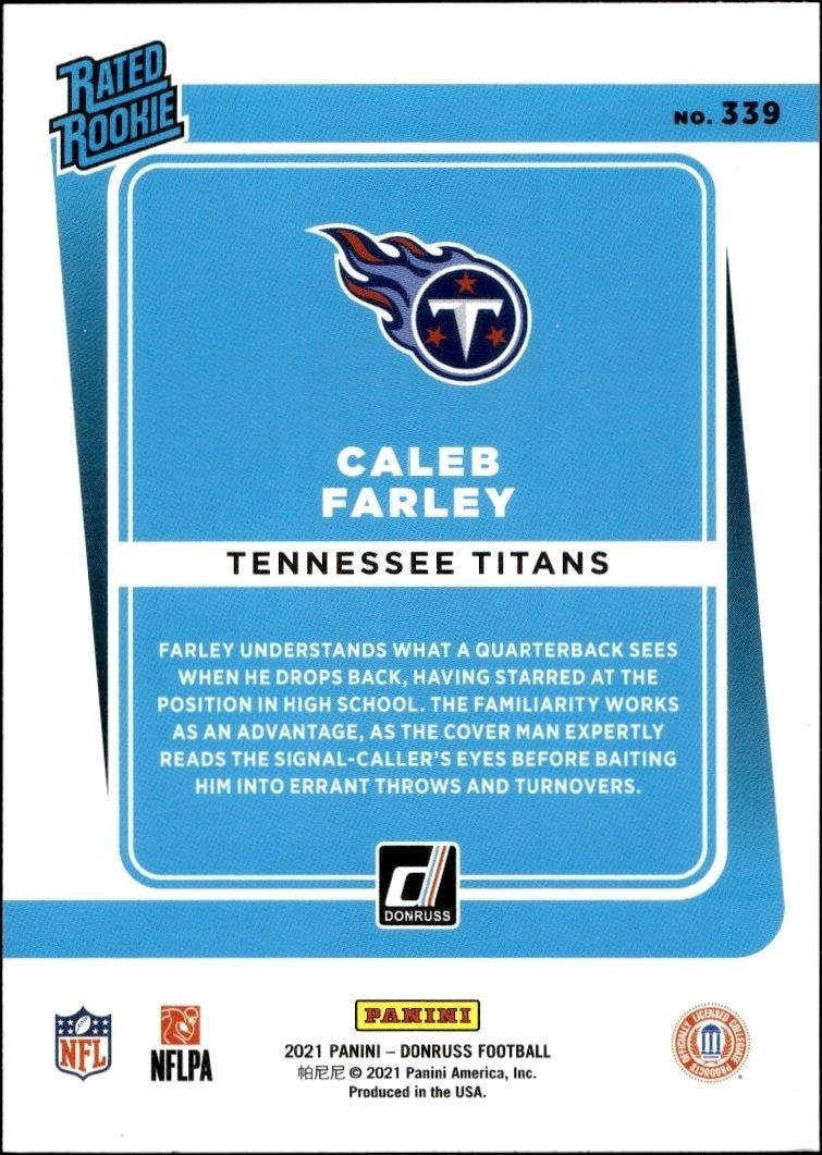 2021 Panini Donruss Caleb Farley #339 football trading card back