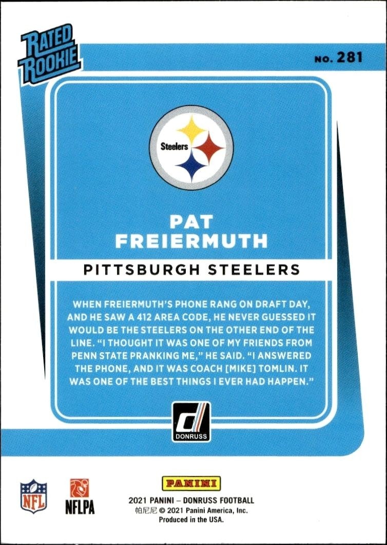 2021 Panini Donruss Pat Freiermuth #281 football trading card back