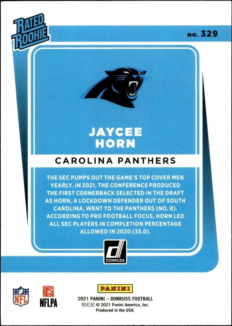 2021 Panini Donruss Jaycee Horn #329 football trading card back