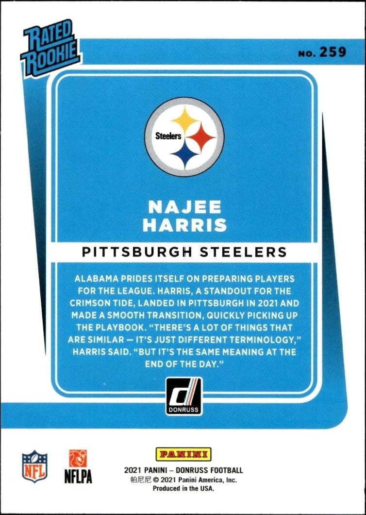 2021 Panini Donruss Najee Harris #259 football trading card back