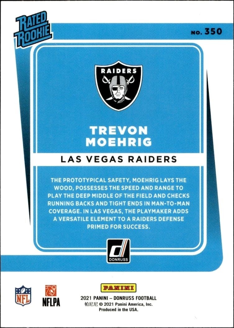 2021 Panini Donruss Trevon Moehrig #350 football trading card back