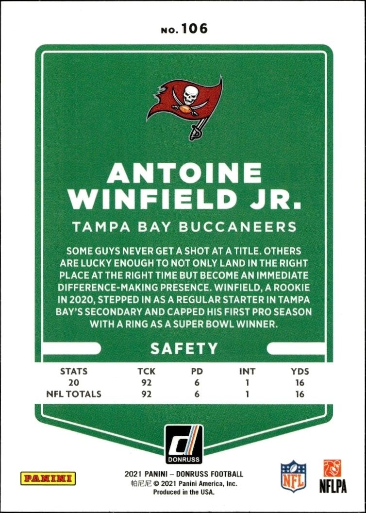2021 Donruss Blue Antoine Winfield Jr. #106 football trading card back