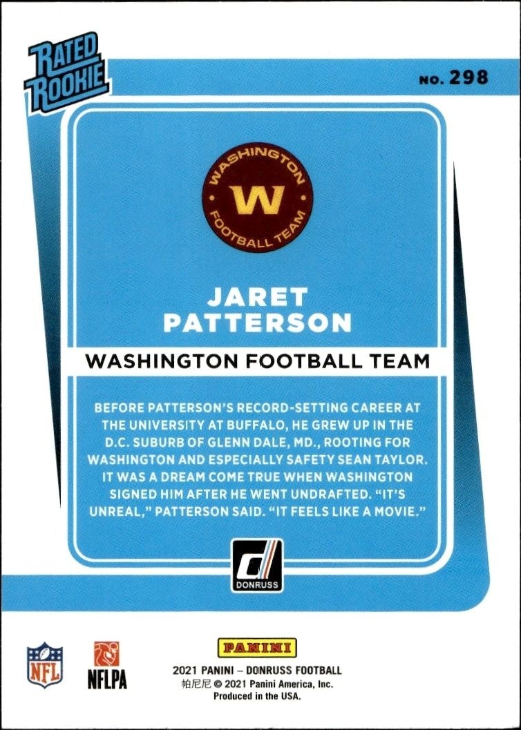 2021 Donruss Jaret Patterson #298 football trading card back