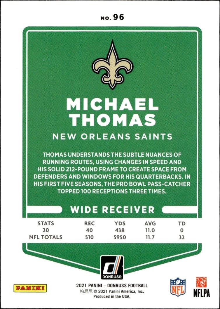 2021 Donruss Red Michael Thomas #96 football trading card back