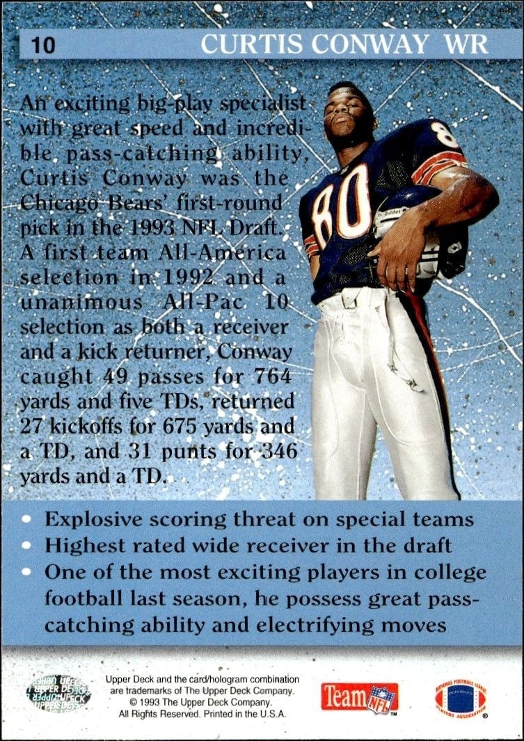 1993 Upper Deck Curtis Conway #10 football trading card back