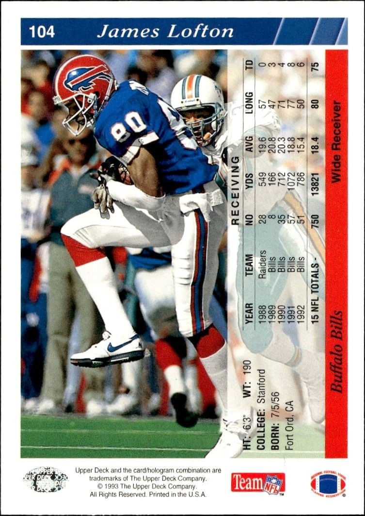 1993 Upper Deck James Lofton #104 football trading card back