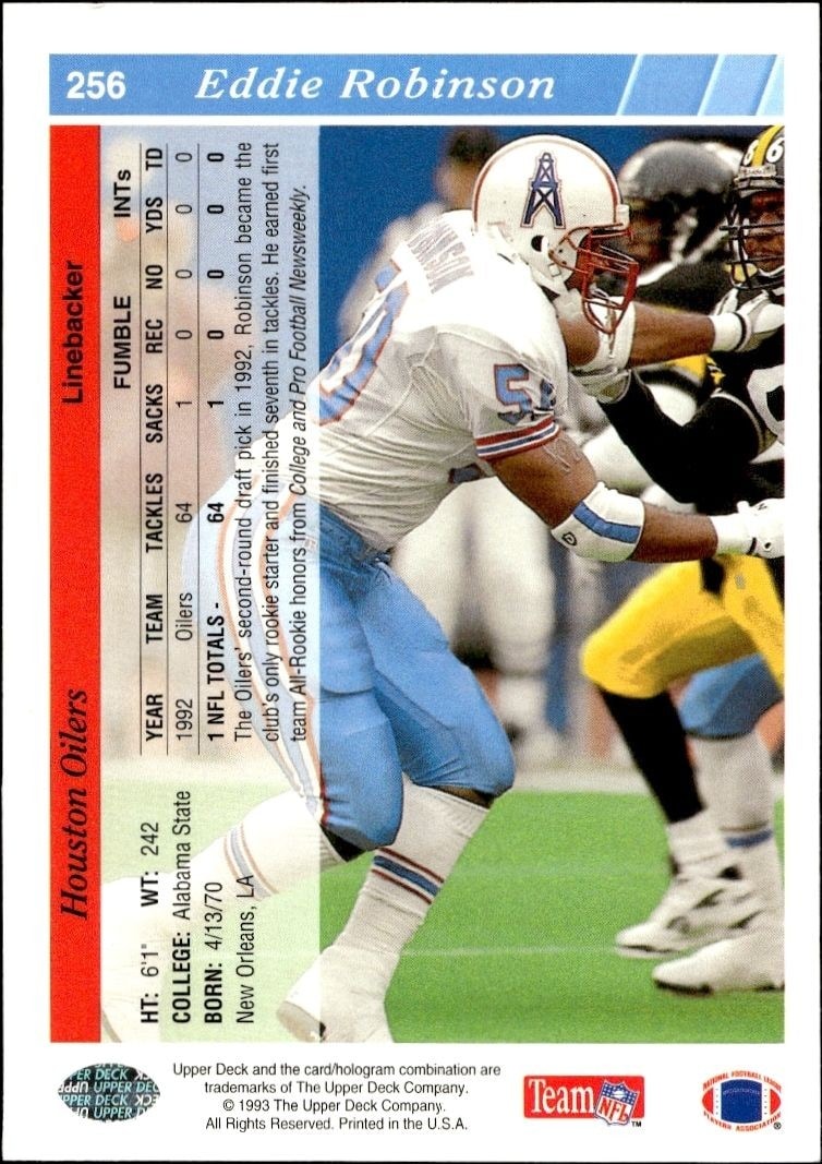 1993 Upper Deck Eddie Robinson #256 football trading card back