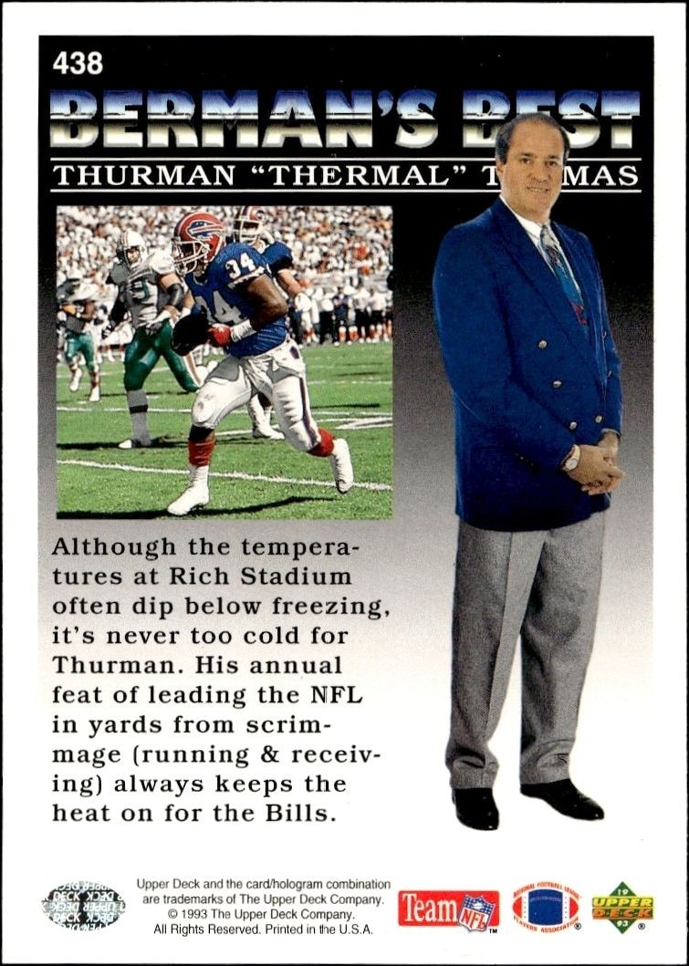 1993 Upper Deck Thurman Thomas #438 football trading card back