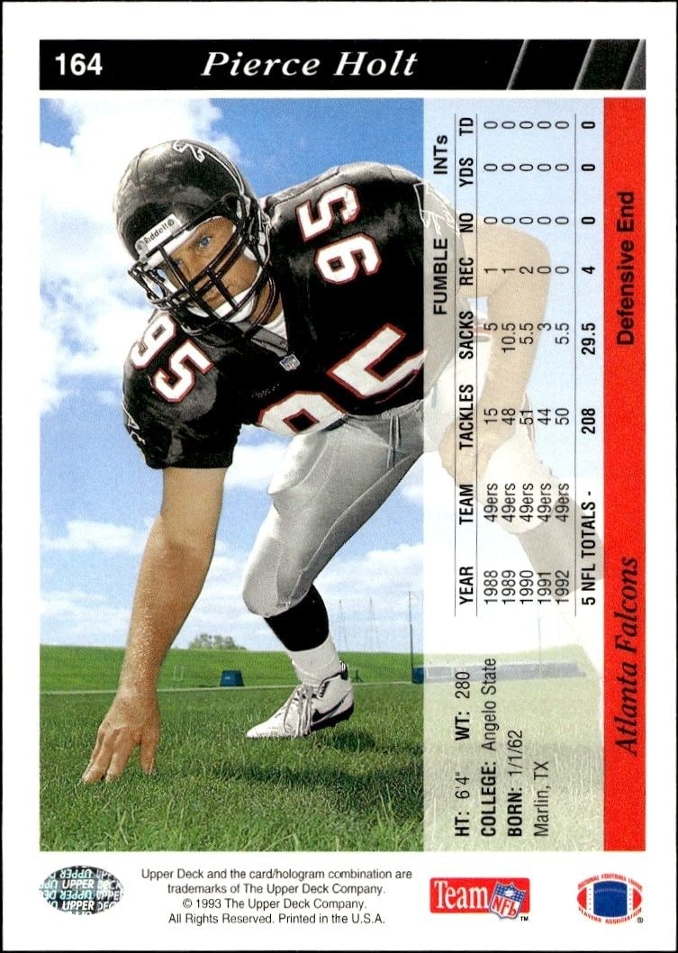1993 Upper Deck Pierce Holt #164 football trading card back